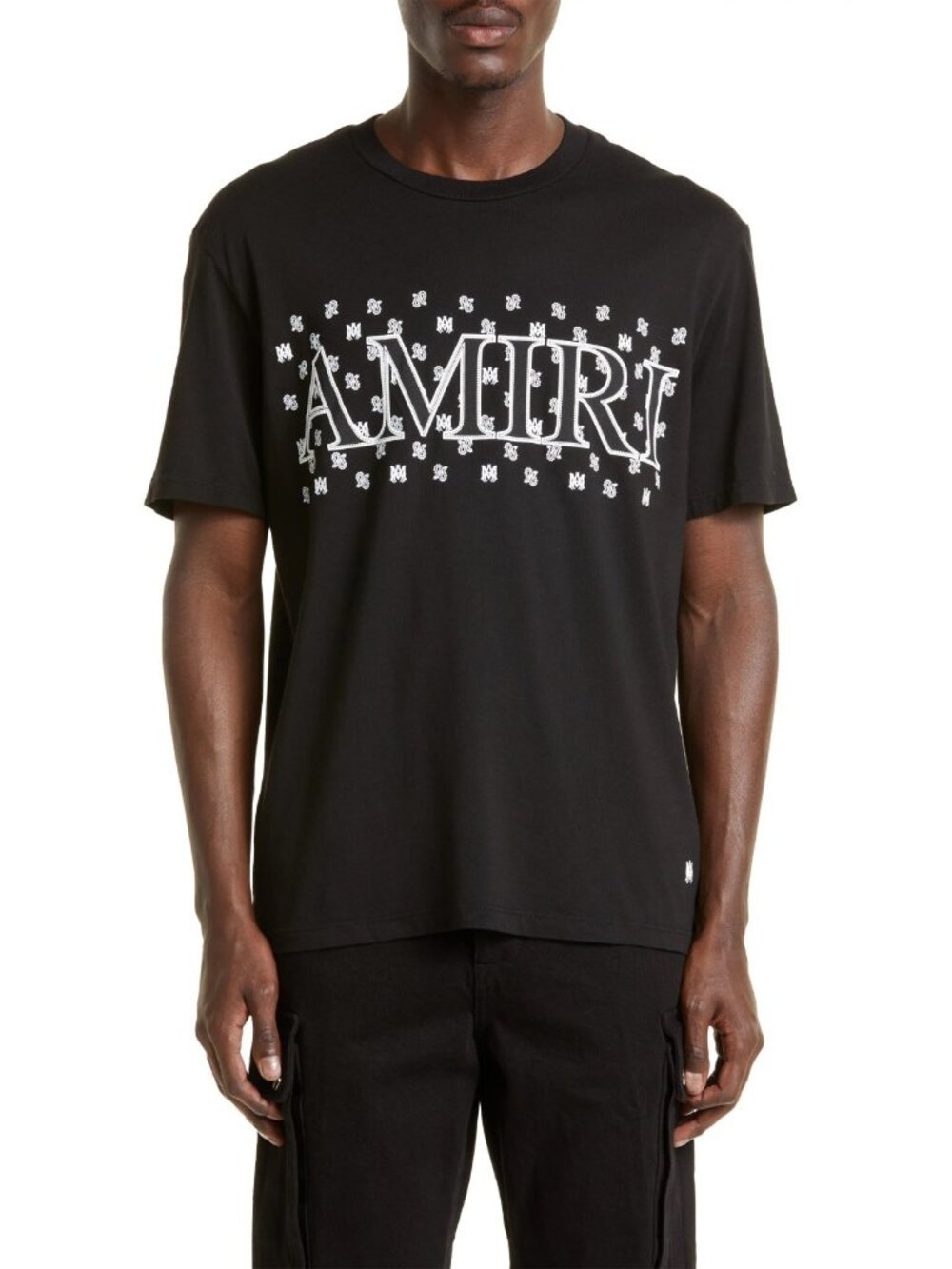 AMIRI Mens Paisley Logo Graphic Cotton T-Shirt Black Size L